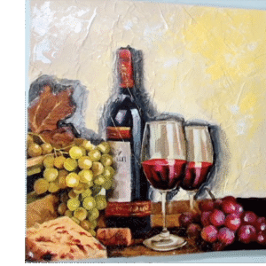 Bodegon de uvas con botella